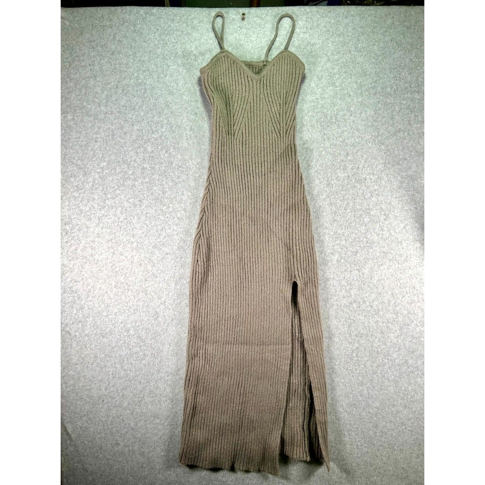 Cider Sweater Dress Women's XS Gray Ribbed Thigh Slit V Neck Spaghetti Strap